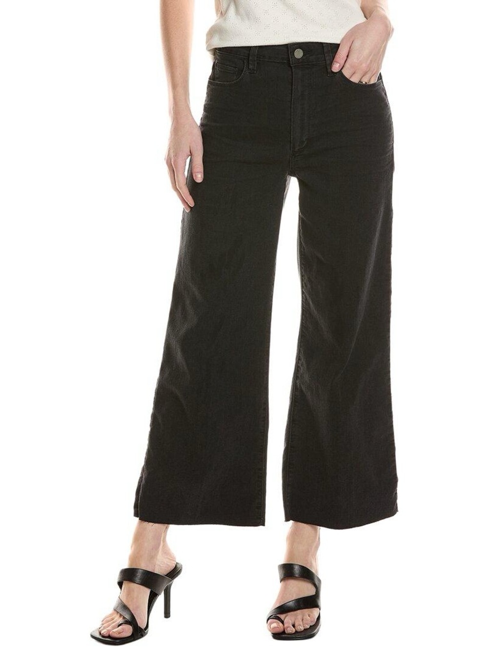 PAIGE Genesse Black High-Rise Wide Leg Jeans with Raw Hem